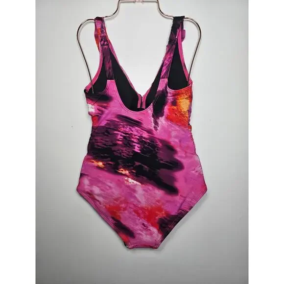 DKNY Women's Ruffle Neck One-Piece Pink Multi XXL New with Tags‎ - Picture 3 of 5